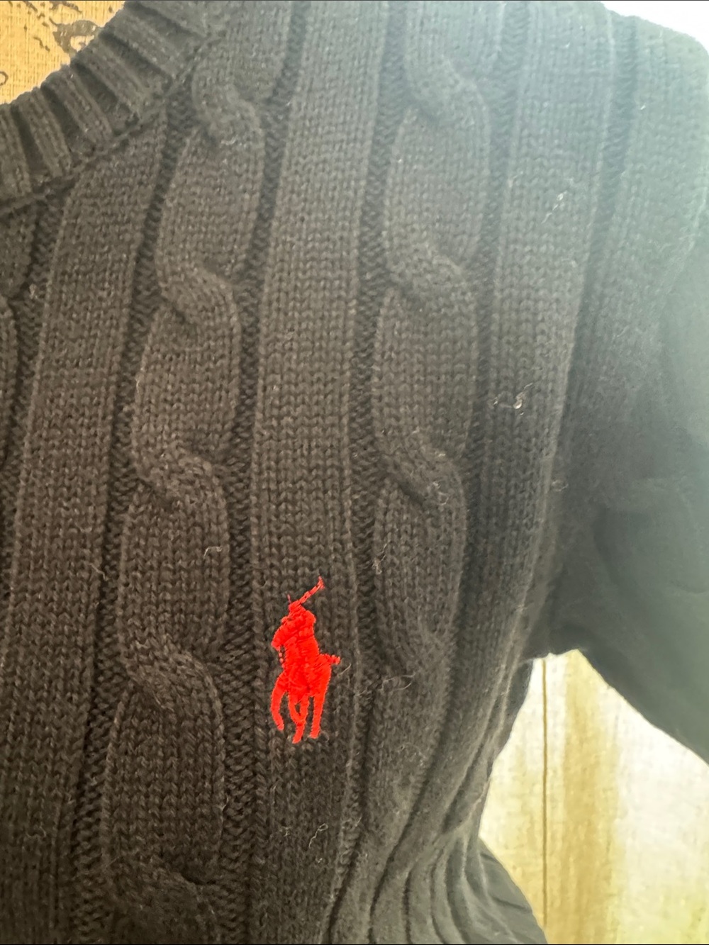 Polo by Ralph Lauren Black Cable-Knit Crew with Red Pony - Picture 2 of 5